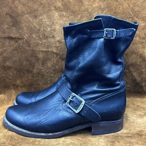 Frye Black Leather Engineer Style Boots